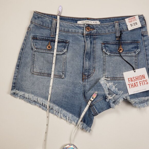 Celebrity Pink Raw Edge Cutoff Denim Shorts Womens 9/29 Blue Motivational Wash - Picture 8 of 16